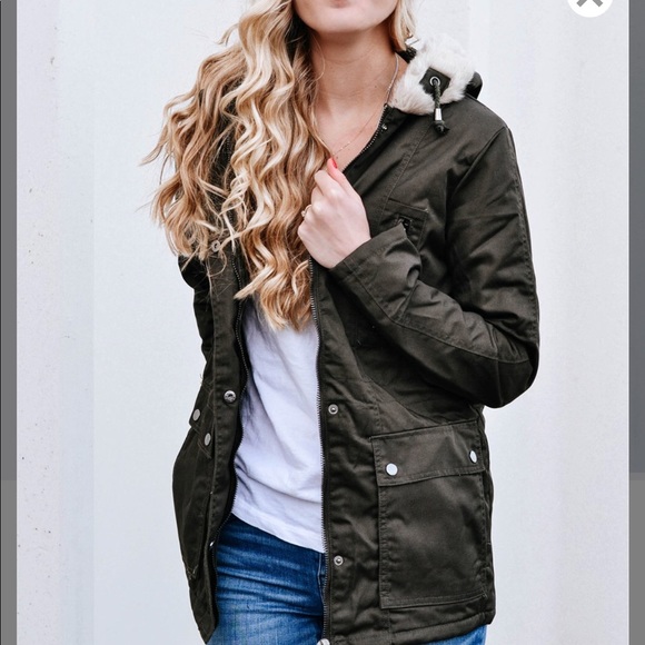 zenana outfitters Jackets & Blazers - Dark Olive & Cream Faux Fur-Hood Parka.